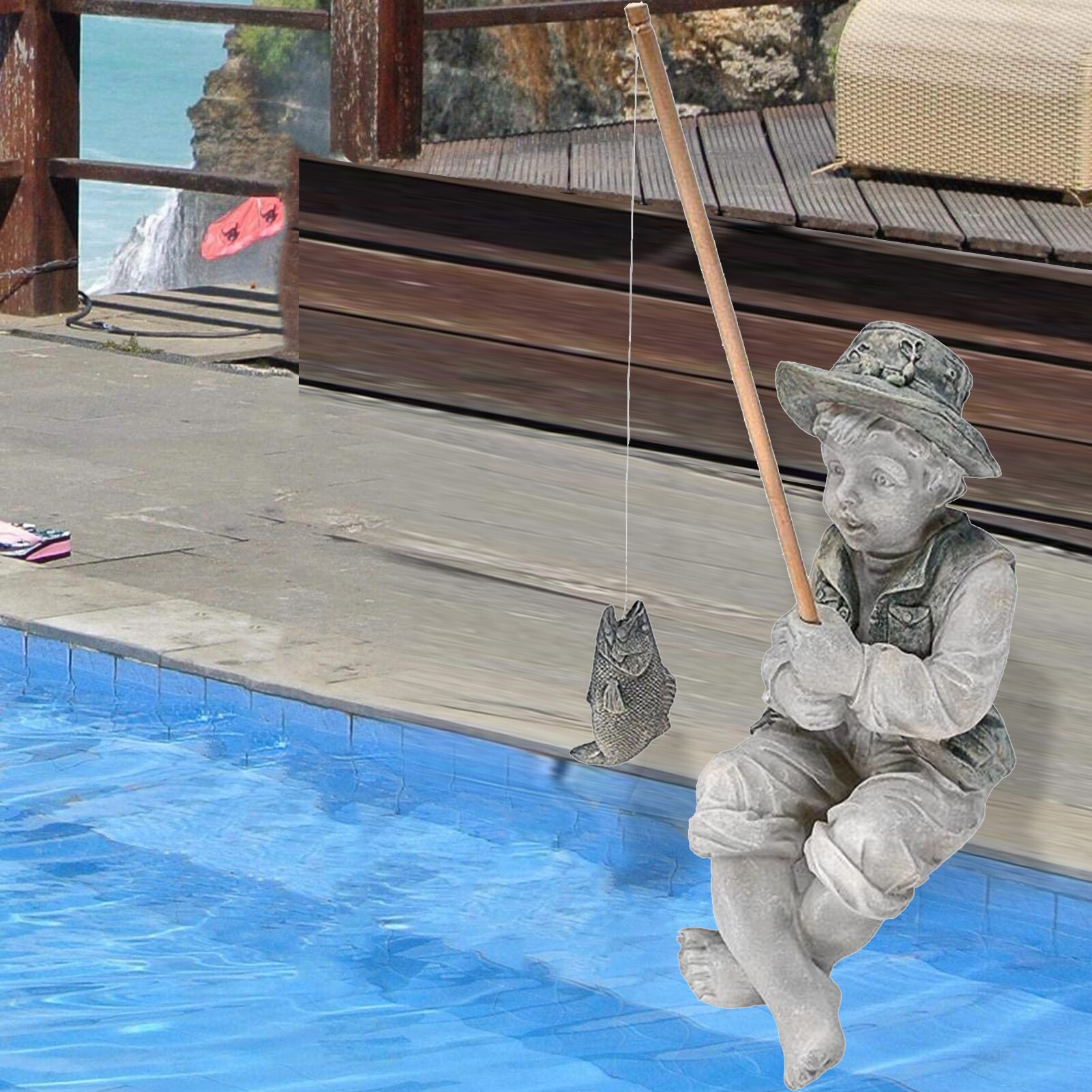 Hars Figuur Standbeeld Vissen Jongen Met Zithouding Tuin Ornament Koesteren In God Glorie Meisje Voor Outdoor Zwembad pr