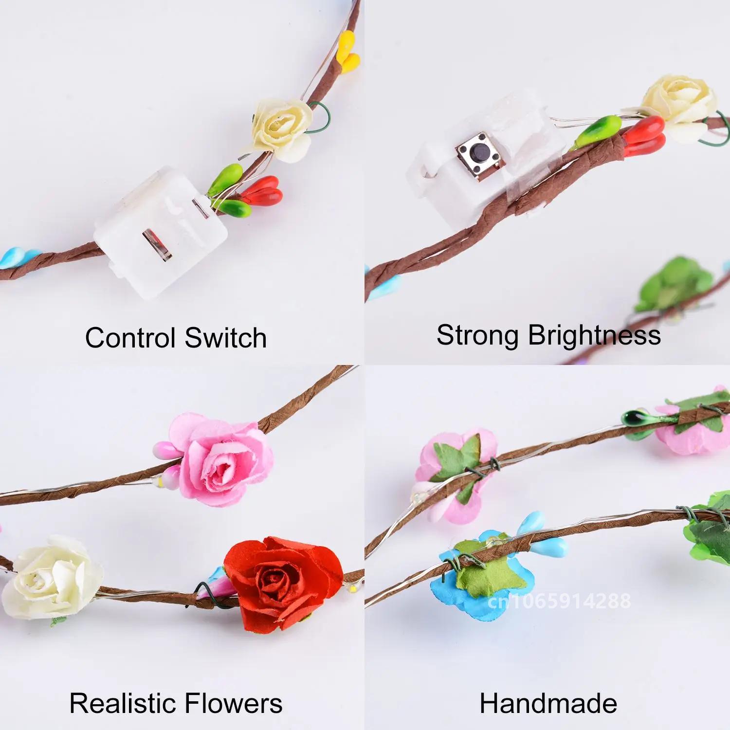 12Pcs LED Flower Crown Adjustable Flower Glow Color Nights Wreath Headband Garlands Birthday Party Wedding Baby Shower Decor