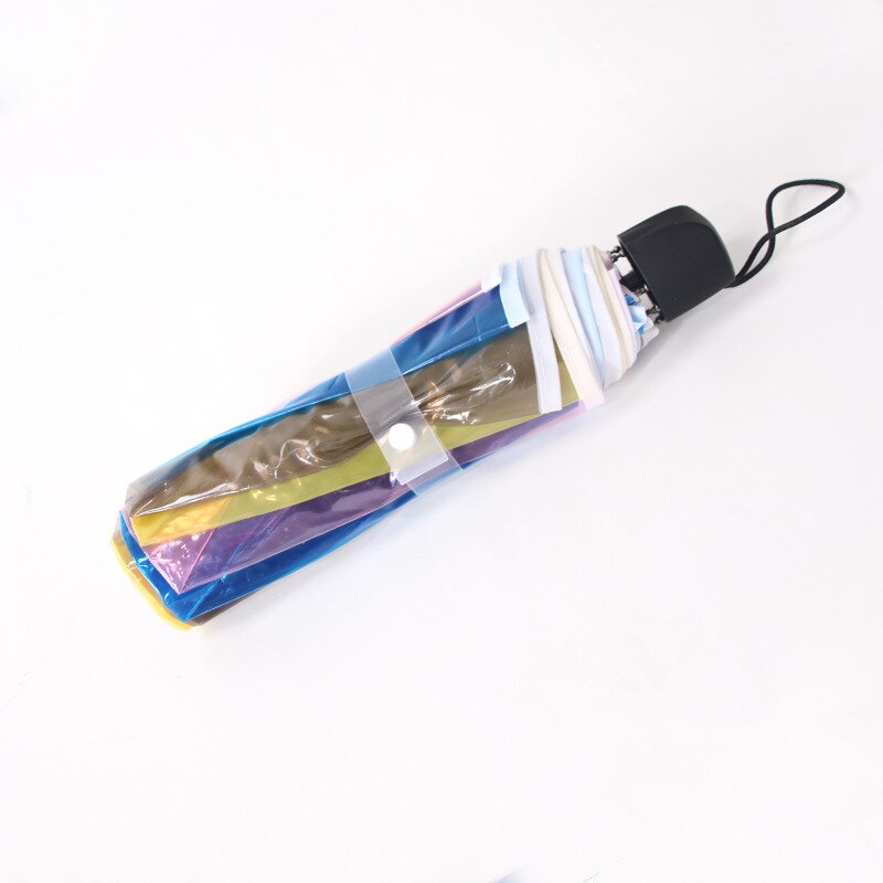 Transparent Plasstic Three Fold Women Rain Umbrella Automatic Rainbow Umbrellas For Girls Kids Outdoor Hiking Windproof Parosal: White Non-automatic