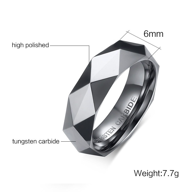 Carbure de tungstène couleur argent multi-facettes prisme losange coupe Spinner 6mm bague de mariage pour hommes