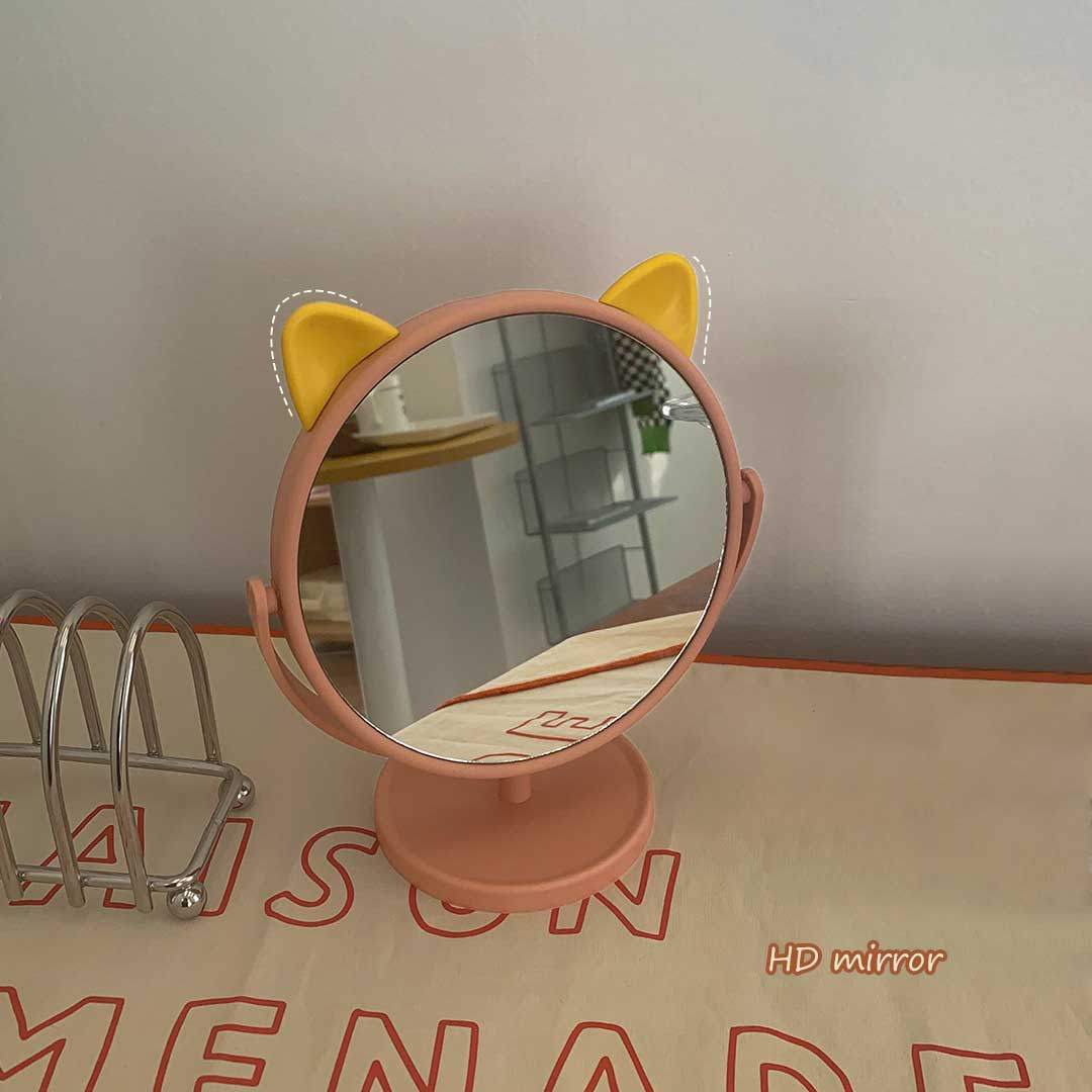 Espejo de maquillaje con orejas de conejo y gato para el hogar, accesorio de tocador pequeño para dormitorio, escritorio y oficina, bonito