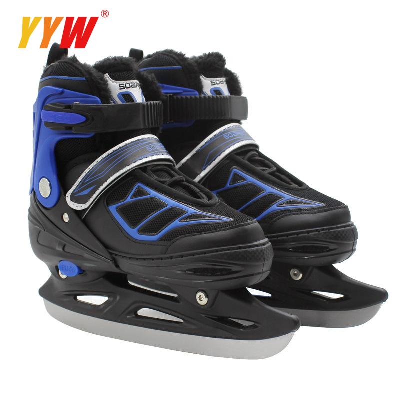 Patines de hielo ajustables para niños y adultos, zapatos de cuchillo de hockey sobre hielo, zapatos cálidos de hockey sobre hielo, patinaje de velocidad, Patin: Castaño / 3,5
