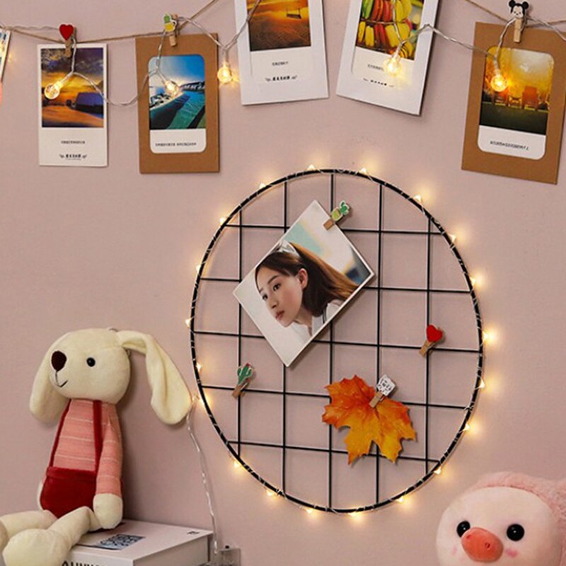 Wall Decorative Iron Wall Photo Grid Panel Rack Clip Painted Wire Photograph Picture Hanging Frame Photo Organizer Home Decor