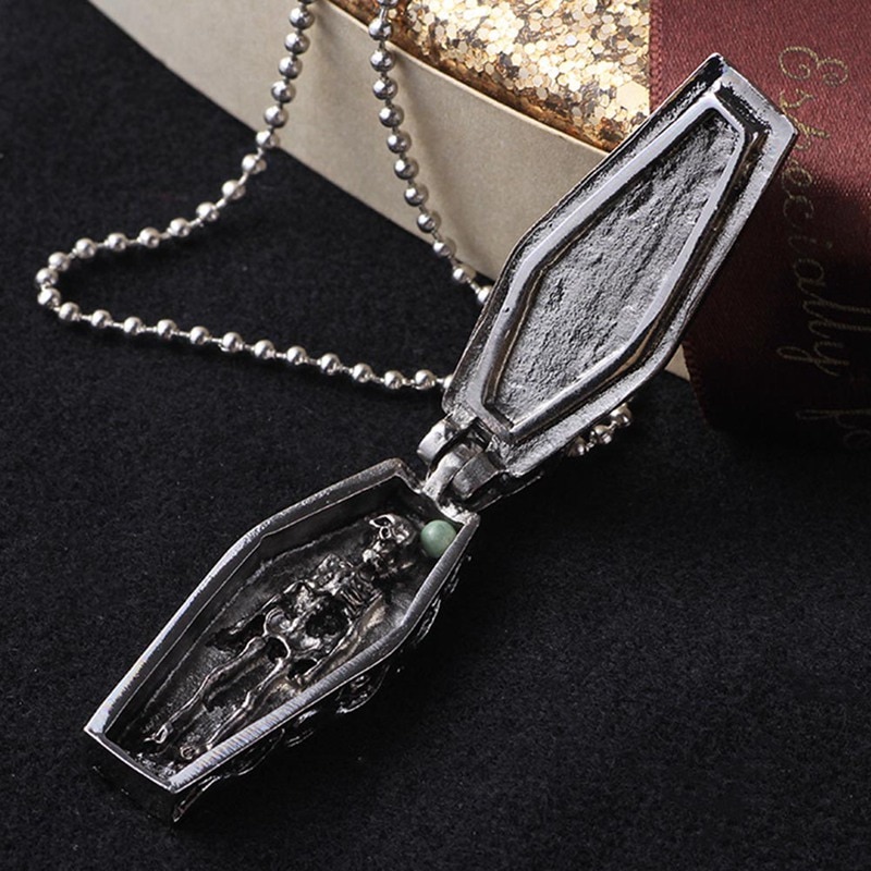 Gothic Cross Necklace Titanium Steel Coffin Pendant Women Men Skull Necklaces Skeleton Collier Jewelry Halloween