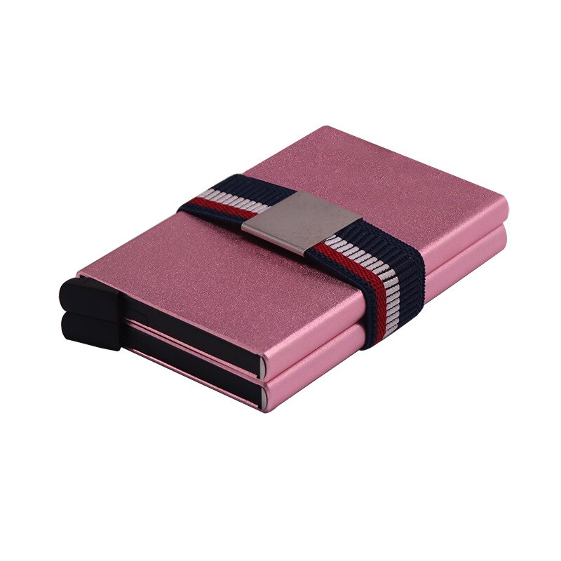 Dienqi carteira masculina de metal, carteira dupla com elástico, de borracha, multifuncional: Pink