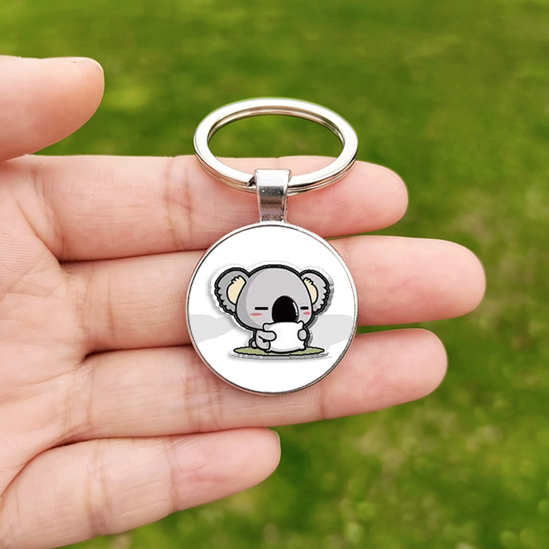 Søt koala nøkkelring til menn og kvinner, dyrefoto, tilpasset glass cabochon anheng, metall nøkkelringholder til låve: Grå
