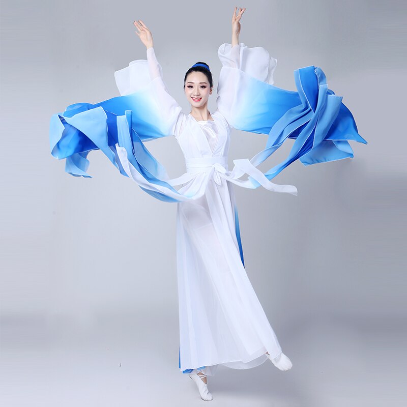 Hanfu-trajes de danza clásica para mujer, conjunto de baile de abanico , disfraz chino antiguo