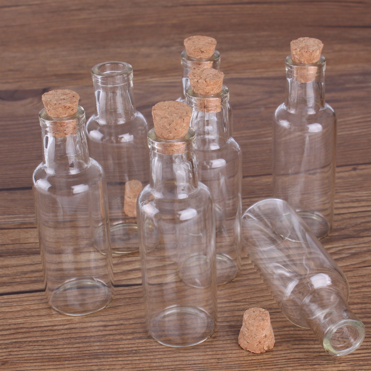 Botellas de vidrio con tapas de corcho, frascos de especias, poción, viales de botella de cristal, artesanal, 5 uds., 25ml, 27x80x10mm