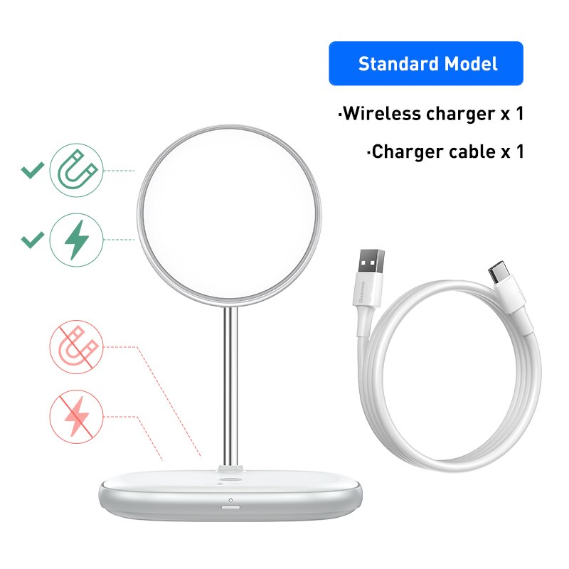 Caricabatterie Wireless da tavolo magnetico Baseus per iPhone 12 serie 13 supporto da tavolo supporto per telefono caricabatterie Wireless da 10W: Standard model white