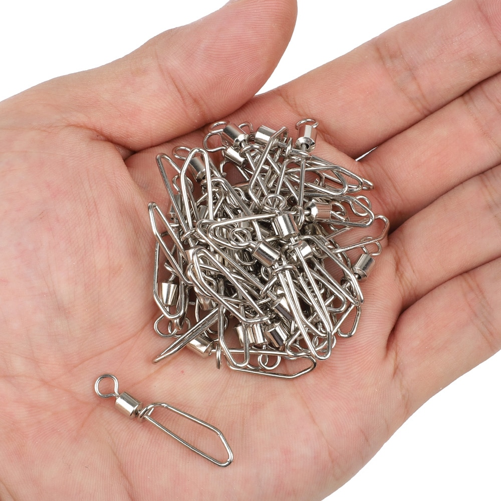 DONQL 50pcs/Box Fishing Swivels Swivels Connector with T shape Snap 2#-10# For Fishhook Lure Tackle Carp Fishing Rolling Swivels