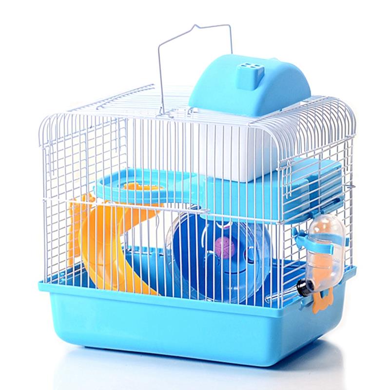 Hamsterbur med tilbehør 2- tier skridsikker små kæledyr levesteder chinchilla hule marsvin pindsvin hus hamster tilbehør: Blå