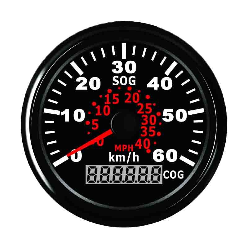 Voiture bateau GPS compteur de vitesse jauge 60 km/h 40MPH indicateur de vitesse avec rétro-éclairage 9 ~ 32V: Black