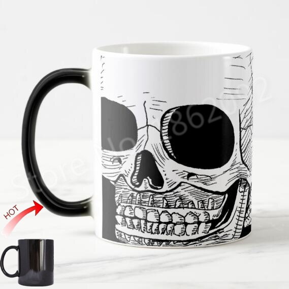 Cool Skull Magic Mug Novelty Black White Skull Coffee Beer Mugs Cups Scary Geek Christmas Halloween Color Changing: Default Title