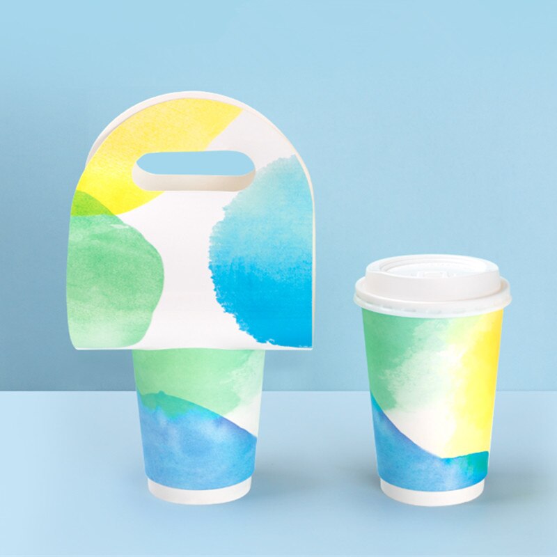 25pcs Net red disposable coffee cup 16oz 500ml double layer paper drinks paper cups colorful light blue drinking cup and lid