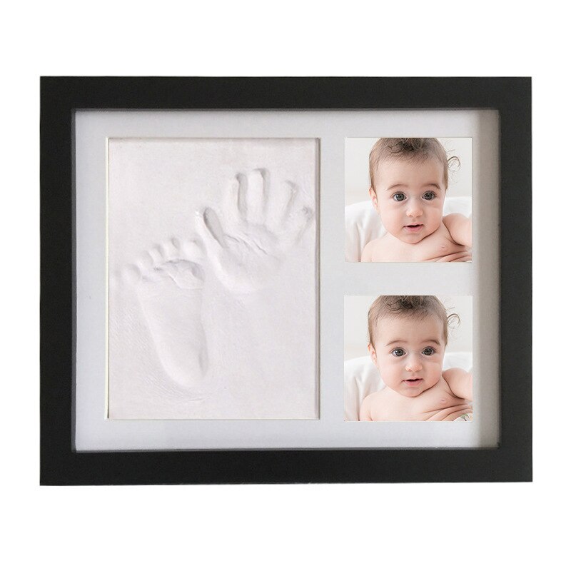 Baby håndaftryk fodaftryk foto billedramme sæt baby lerforme nyfødte børn gør det selv souvenir: Sort
