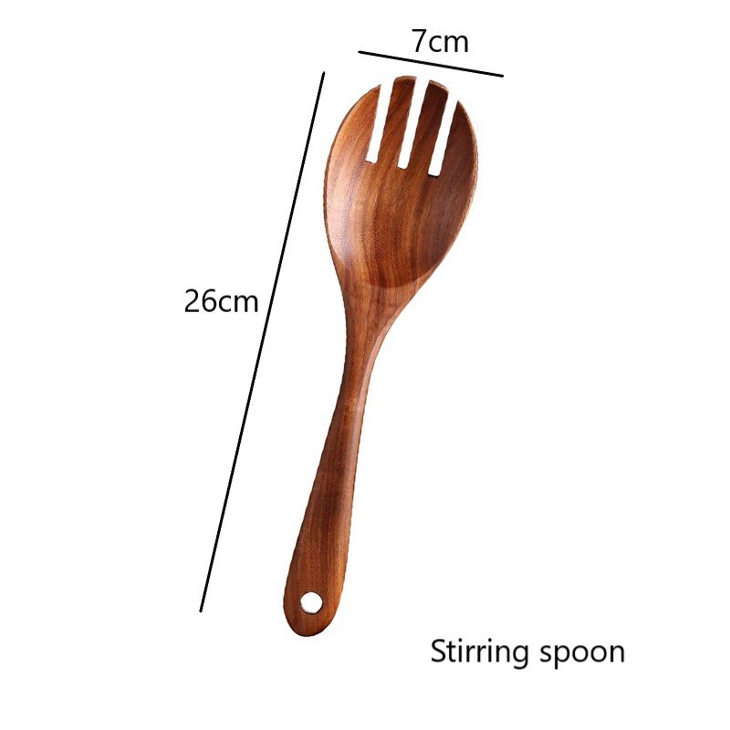 Natürliche Holz Küche Geschirr Kochen Utensil einstellen Nicht-Stock Pfanne Holz Spatel Löffel Für Küche Salat Gabel Küche Werkzeuge einstellen: 04