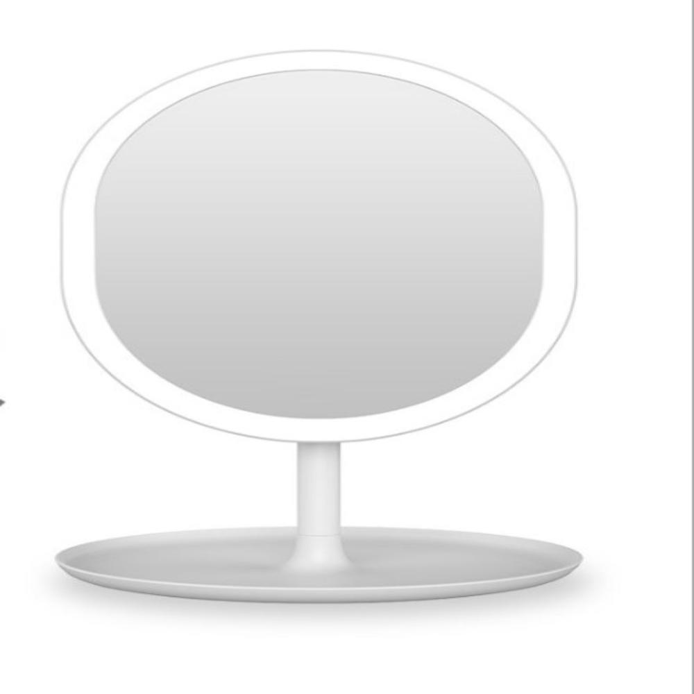 LED Makeup Mirror Touch Screen Mirror with 22 LED Lights Bright Adjustable Make Up Mirrors Operated Stand for Tabletop Bathroom: White Oval