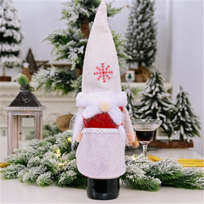 År dekorationer xmas vinflaske dække år gnome vin flaske ornament nordisk jord gud julebord dekorationer: C