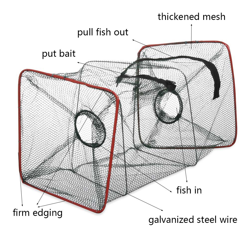 Portable Foldable Zipper Desig Nylon Mesh Shrimp Trap Cage for Crayfish Crab Lobster Fishing Tackle Fish Net