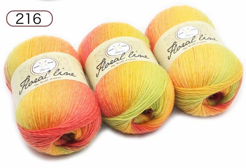 5pcsX100g 100% Cashmere Yarn crochet yarn for knitting Rainbow Line Fancy Melange Combed Sewing: 216