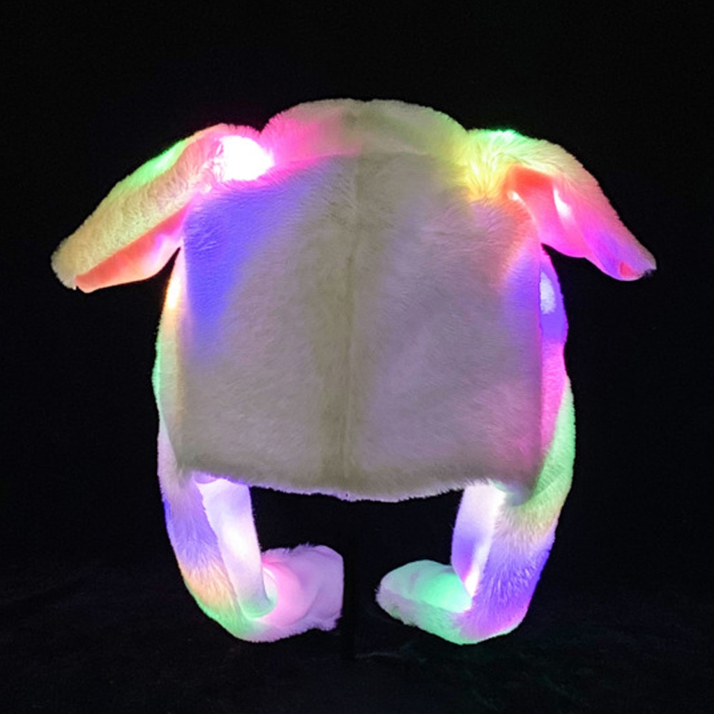 Grappige Hoed Vrouwen Mannen Kids Verlichting Hoed Leuke Konijnenoren Pluche Oren Kan Bewegen Cap Kinderen Shine Winter Warm Voor party Night