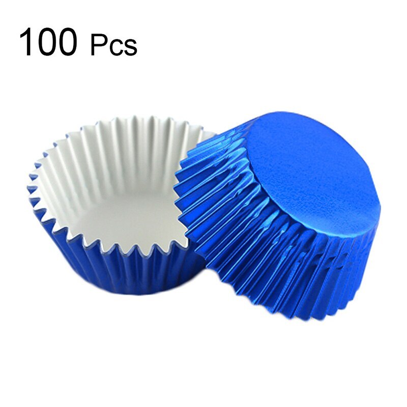 100 stuks 11cm ronde vormen folie metallic papier muffin cupcakevormpjes bakvorm bakvorm bakvorm bakvorm maker bakvormen bakplaat: Blauw
