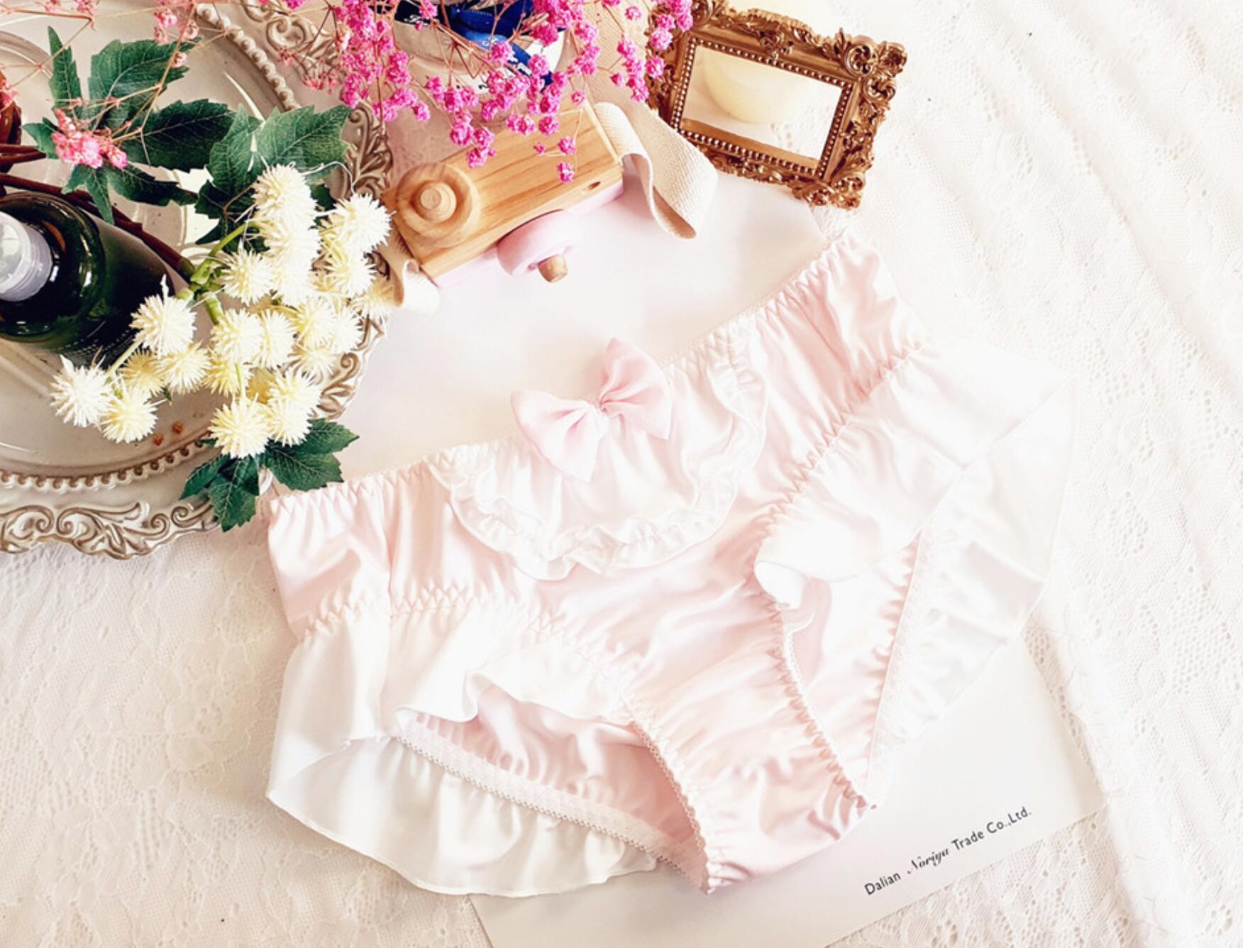 Bragas de seda de leche para dama, ropa interior femenina de Lolita Kawaii con volantes, fotos reales M L, 2022, 100%: Pink / L