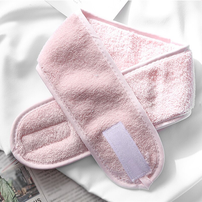 Diadema Facial de algodón para mujer, bandana de Velcro, gorro de ducha para la cabeza, envoltura mágica para el cabello, accesorios para el cabello: light pink