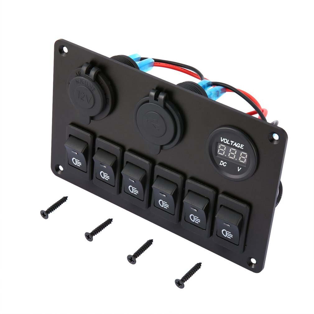 6 Gang Led Auto Boot Rocker Switch Panel Dual Usb Sigarettenaansteker Voltmeter Auto Led Boot Switch Panel