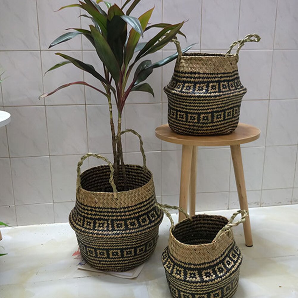 Havgræs mave opbevaring kurv urtepotte naturlig rattan kurv plante potte legetøj holder havedekoration container taske hjem dekoration