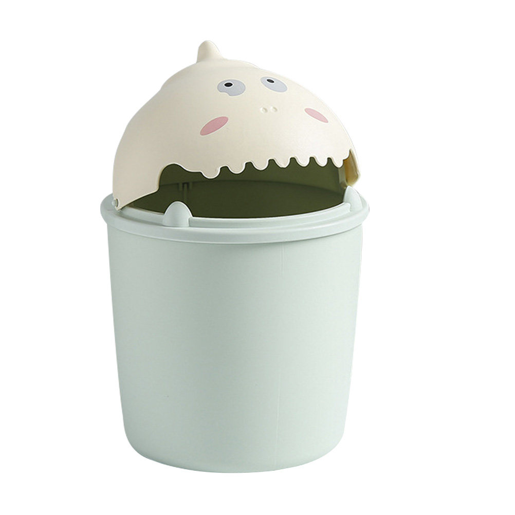 1pc Cartoon Clamshell Trash Can Clamshell Type Practical Desktop Garbage Can Garbage Container: Green