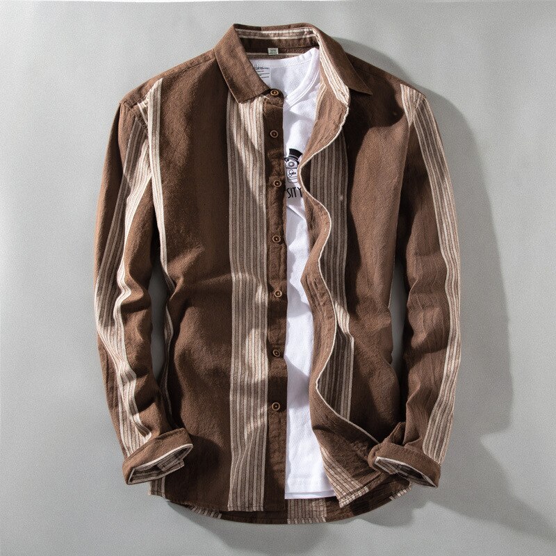 901 Men Vertical Striped Shirt Loose Long Sleeve Irregular Comfy All-Match Gentlemen Youth Japan Style Tops