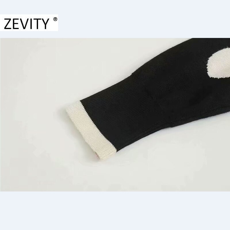 Zevity kvinnor vintage v-ringad prickig stickad tröja kvinnlig chic höst casual slim cardigan toppar  s443