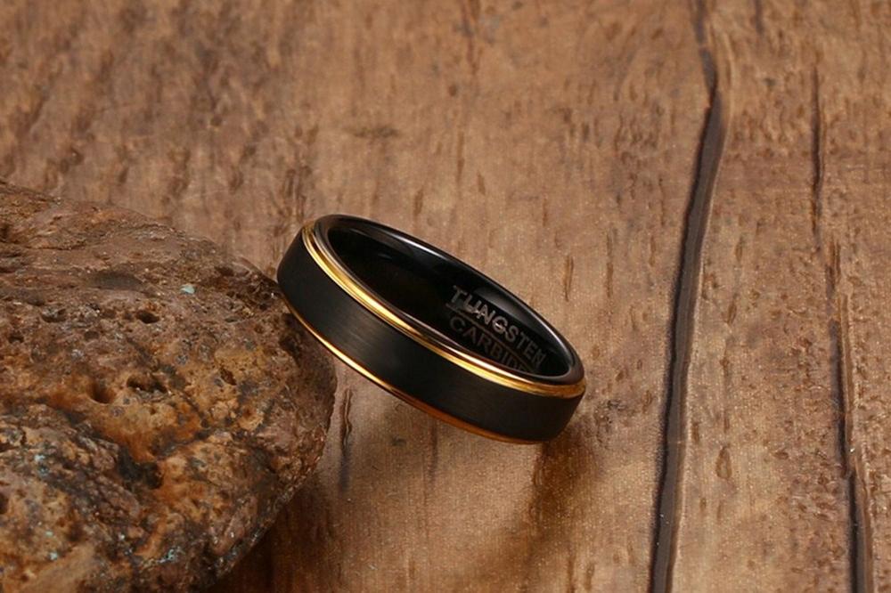King Will Natuur 8mm Zwart Wolfraamcarbide Ring Houten Inlay Trouwring Hooggepolijste afwerking Comfort Fit N (7), N 1/2(54.43mm), Wolfraam Wolfraamcarbide, Geen edelsteen