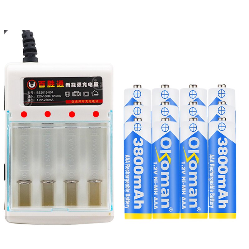 Figh 1.2V 3800mAh NI MH AAA Pre-Charged Ni-MH Rechargeable aa Battery For Toys Camera Microphone Batteries + Charger