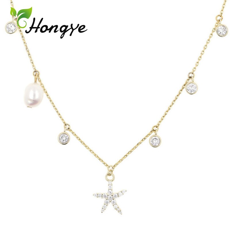Hongye Baroque Pearls Necklace Jewelry Fresh Summer Ladies Starfish Pendant Necklace 14k Gold Collar Chain Women Jewelry