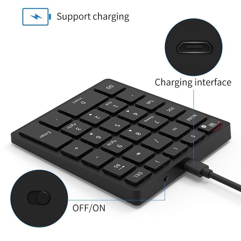 TANSOOM Bluetooth numeric keypad 28keys for Tablet Laptop Notebook PC Desktop for ios windows7/8/9/10