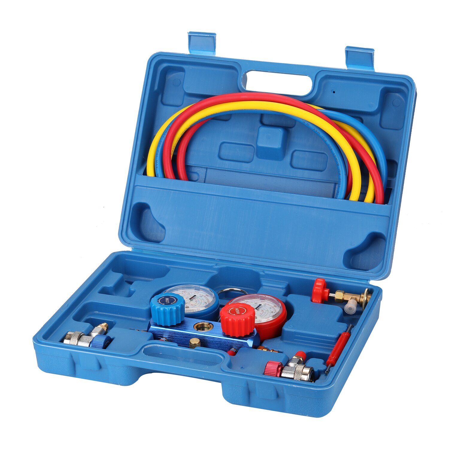 YS-025 Refrigerant Gauge Kit Manifold Dual Gauges Set Refrigeration Equipment Pressure Measuring Tool Kit with 3 Recharge Hoses