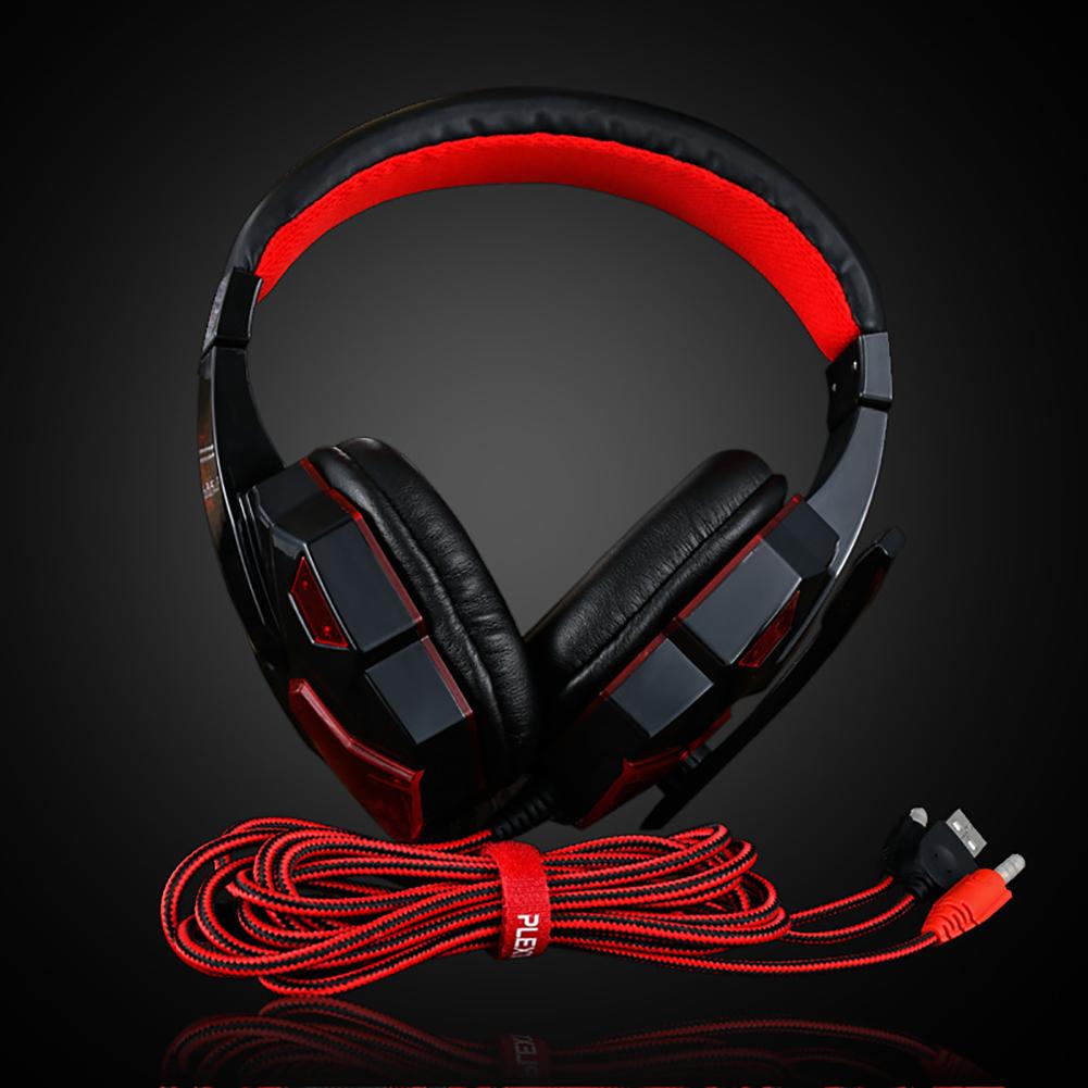 Wired Headset LED Light Soft Ear Muff Adjustable Over-ear PC Notebook Gaming Wired Headset