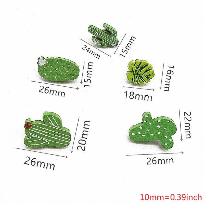 30 punaises en bois, Cactus feuille de palmier, bâton de pouce décoratif mignon pour Photos mur, cartes, tableau d&#39;affichage ou planches de liège