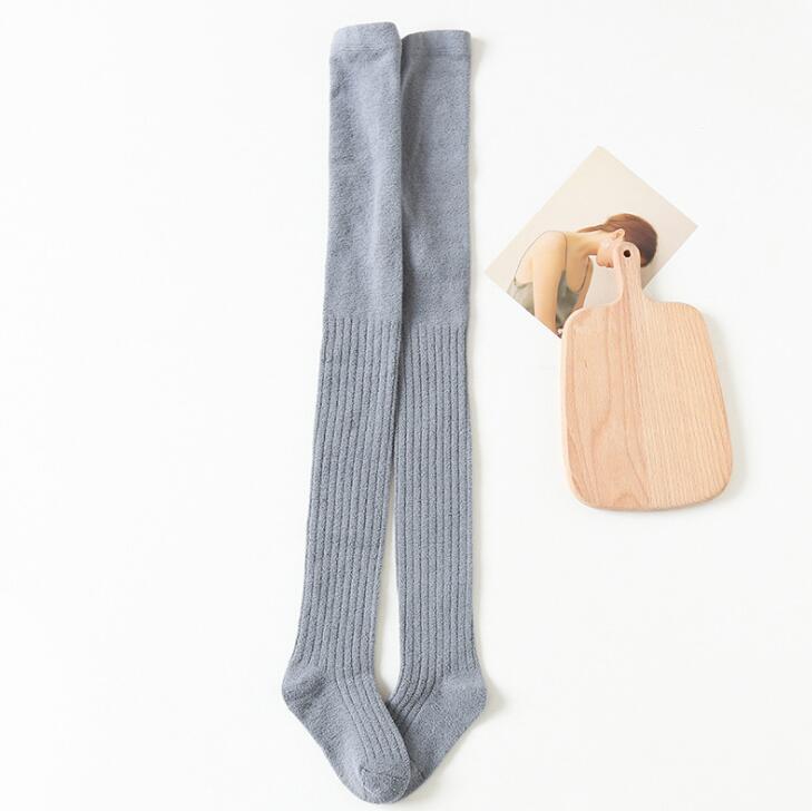 1-8 år gamle børn strømpebukser efterår vinter coral fleece strømpebukser til piger medium tykkelse varm ensfarvet piger& #39 ; leggings: Grå / 1-3 år gammel