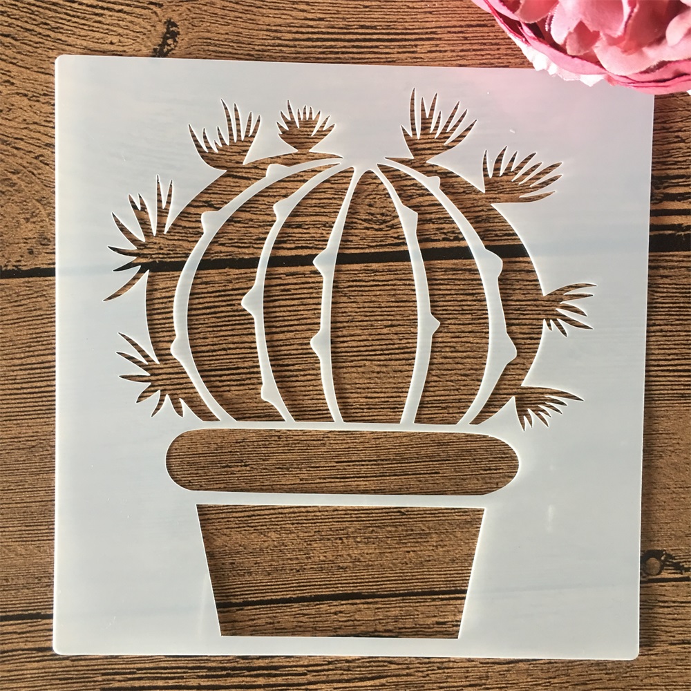 8 Stks/set 15Cm Cactus Succulenten Diy Gelaagdheid Stencils Muur Schilderen Plakboek Kleuring Embossing Album Decoratieve Template