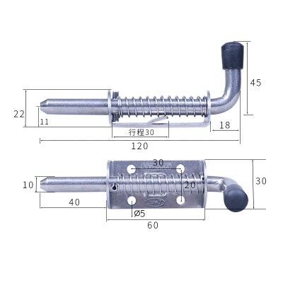 Stainless Steel 304 Industrial Heavy Iron Spring Mechanical Equipment Cabinets Boxcar Door Bolts: DB3001-SS304