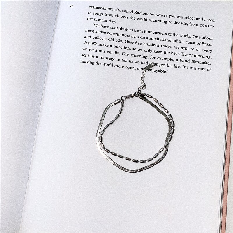 Huanzhi 2020 novo design simples metal redondo frisado dupla camada cobra corrente pulseira pulseiras para mulheres menina festa de verão jóias: B