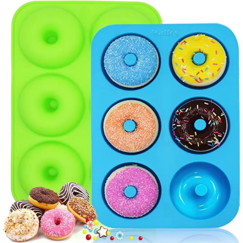 6-See-Silikon-Krapfen-bilden, Backform, antihaftbeschichtet, zum Backen, Gebäck, Schokolade, Kuchen, Nachtisch, DIY-Dekoration, Werkzeuge, Bagels, Muffins, Donuts