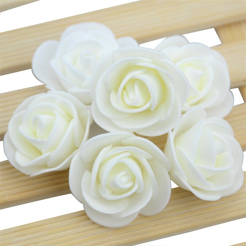 50PCS/Bag Mini PE Foam Rose Flower Head Artificial Rose Flowers Handmade DIY Wedding Home Decoration Festive &amp; Party Supplies: Milk white