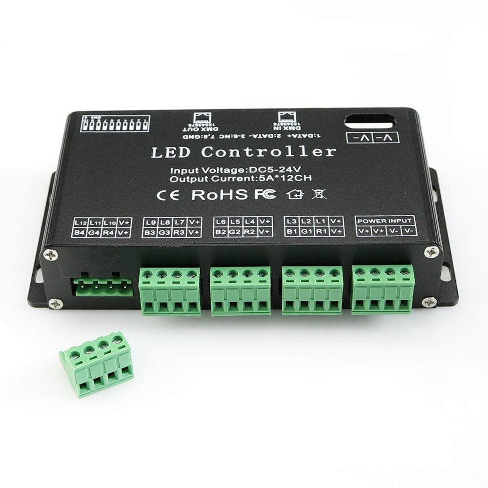 High Power 12 Channel 5A/CH Dmx Led Controller Led DMX 512 Decoder Dimmer Driver DC5V-24V for led rgb strip or lights ST169