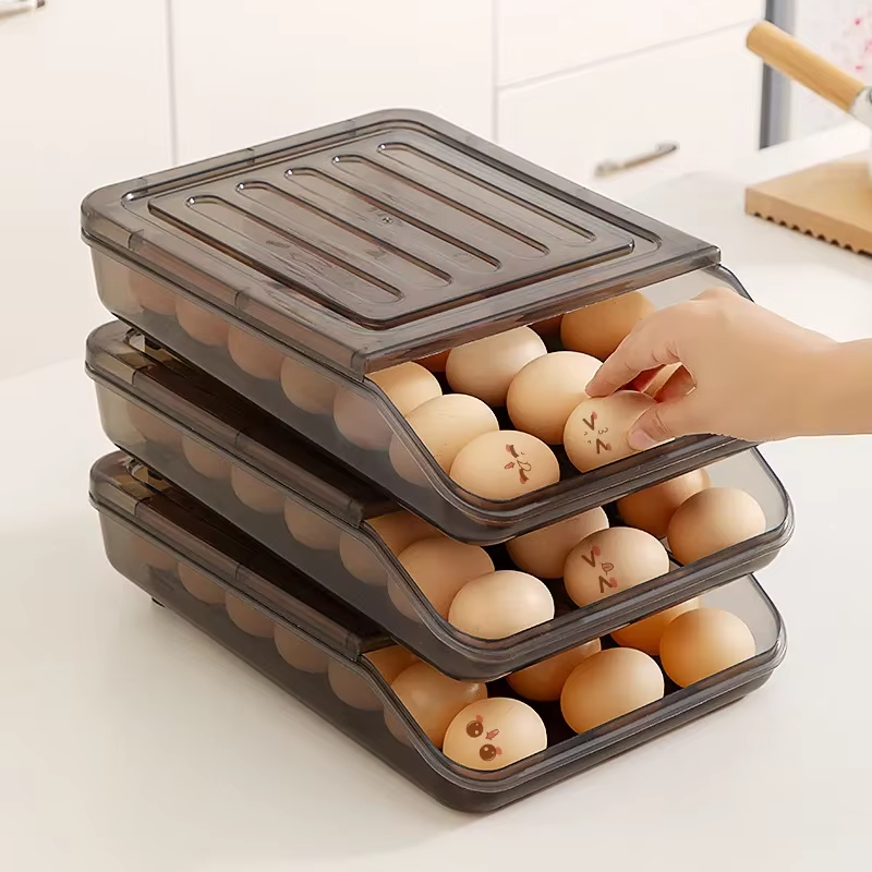 Automatischer rollender Eierkasten, mehrschichtiger Rackhalter für Kühlschrank, Frischhaltebox, Eierkorb, Aufbewahrungsbehälter, Küchenorganisatoren