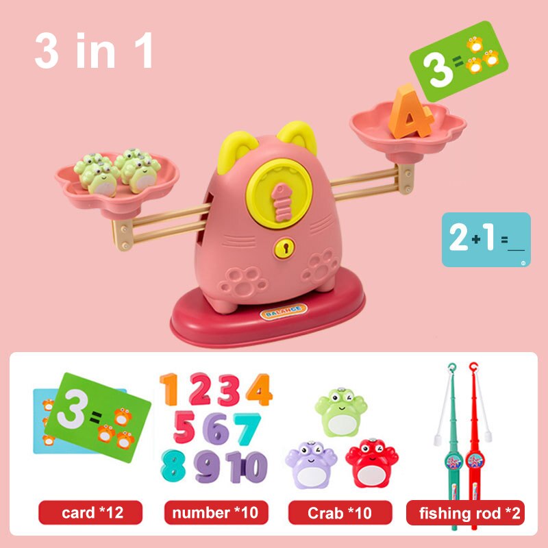 QWZ Fishing Math Toys Montessori For Kids Balance Scale Learning Education Puzzle Toy Board Game for Children Christmas: 3in1 Red cat