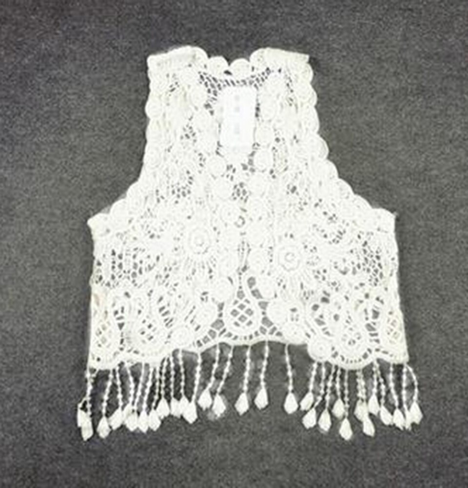 Camiseta de encaje de ganchillo para niño y niña, chaleco con borlas, Top: Blanco